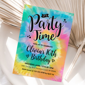 Tie Dye Birthday Invitation, Rainbow Tie Dye Invitation
