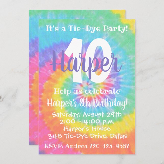 Tie Dye Birthday Invitation Tie Dye Invitation (Front/Back)