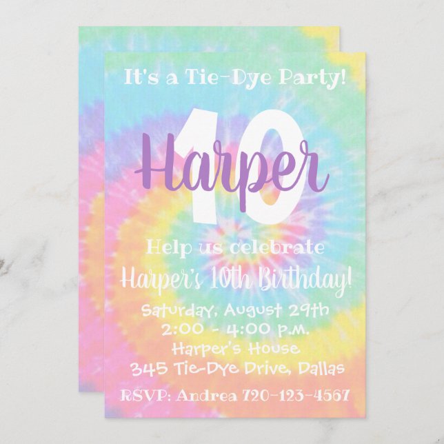 Tie Dye Birthday Invitation Tie Dye Invitation (Front/Back)