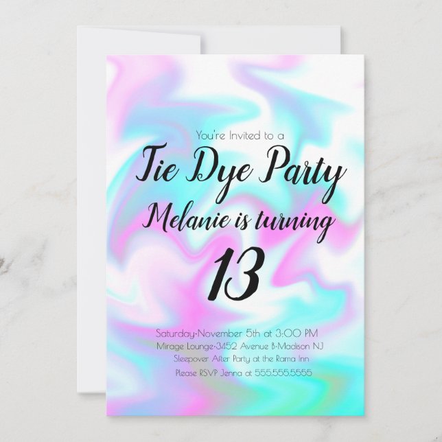 Tie Dye Birthday Party Colourful Candy Invitation (Front)
