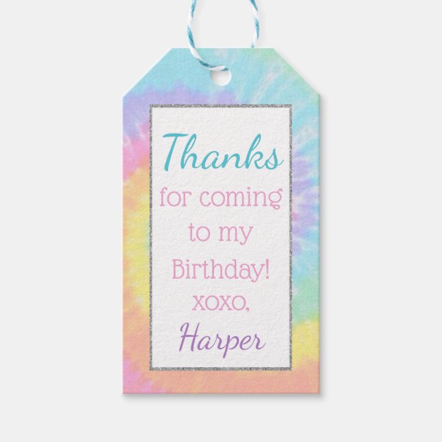 Tie Dye Birthday Party Favour Tags (Front)