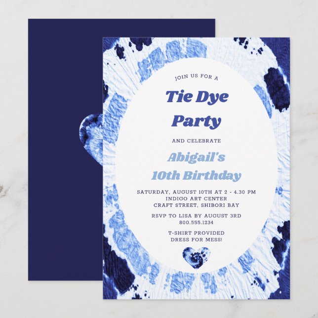 Tie Dye Birthday Party Indigo Blue Shibori Invitation (Front/Back)