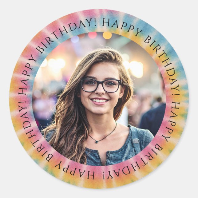 Tie Dye Birthday Photo Envelope Seal Sticker  (Front)
