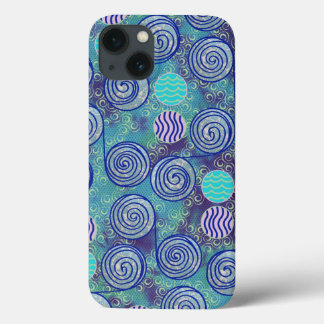 Tie Dye Blue Circles Pattern iPhone 13 Case
