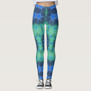 Tie Dye Blue Green Yoga Gym Exercice Leggings