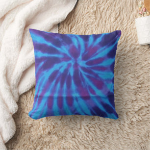 Tie Dye Blue Teal Purple Colourful Pattern Hippie Throw Pillow