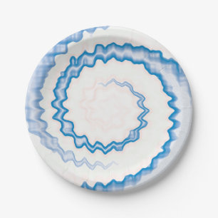 Tie dye Blue white swirl pattern party Paper Plate
