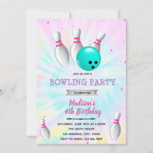 Tie dye bowling invitation