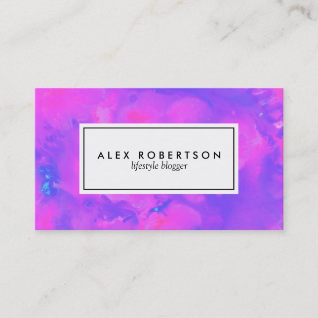 Tie dye bright pink, purple and blue business card (Front)