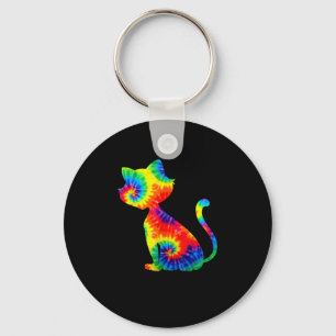 Tie Dye Cat Shirt _ Colourful Tye Dye Kitten_1 Keychain