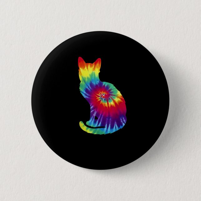 Tie Dye Cat Shirt _ Colourful Tye Dye Kitten 2 Inch Round Button (Front)