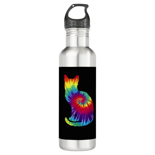 Tie Dye Cat Shirt _ Colourful Tye Dye Kitten 710 Ml Water Bottle (Front)