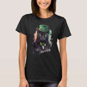 Tie Dye Cat Tuxedo Leprechaun Hat St Patrick's Day T-Shirt
