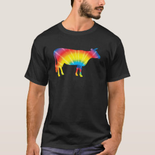 Tie Dye Cattle Rainbow Print Cow Bull Farm Hippie T-Shirt