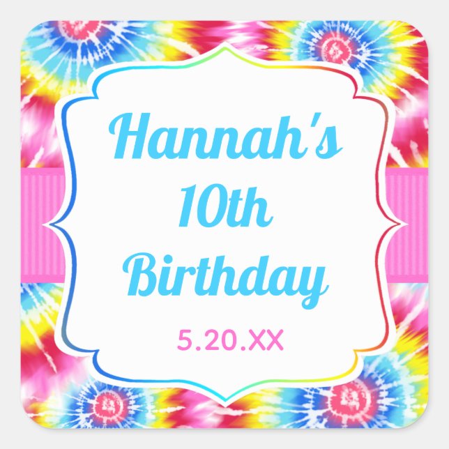 Tie Dye Celebration Birthday Favour Tag (Front)