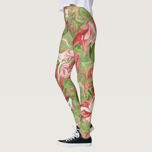 Tie Dye Christmas Leggings - Red & Green Holiday (Left)
