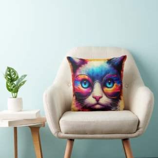 Tie Dye Colors Cat Pillow