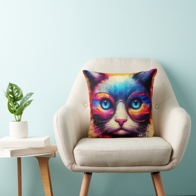 Tie Dye Colors Cat Pillow (Chair)