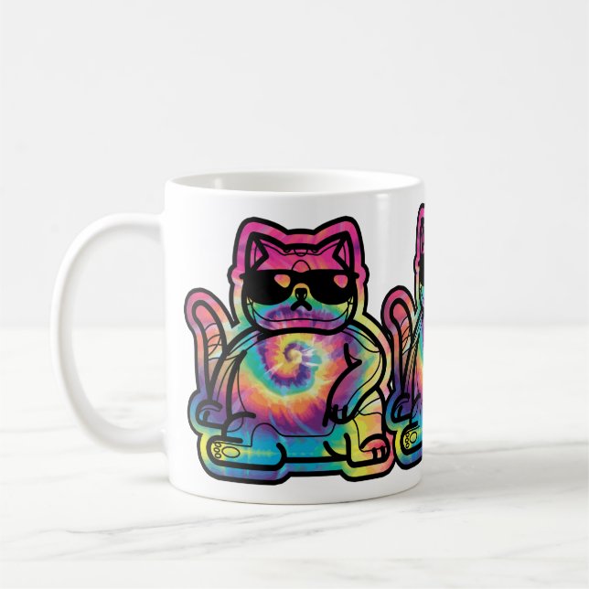 Tie-Dye Cool Cat Coffee Mug (Left)