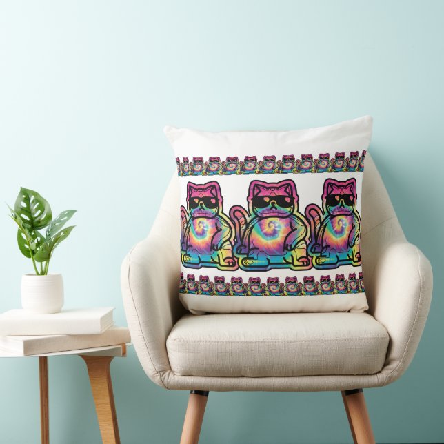 Tie-Dye Cool Cat Throw Pillow (Chair)