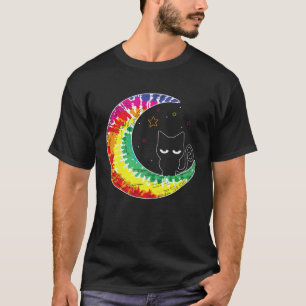 Tie Dye Crescent Moon Cat Rude Kitty T-Shirt