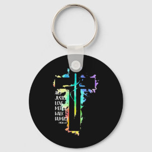 Tie Dye Cross Micah 68 Act Justly Bible Scripture Keychain