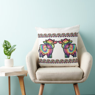 Tie Dye Dairy Cow Throw Pillow