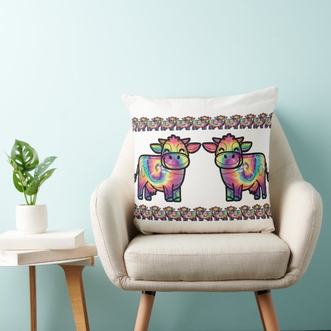 Tie Dye Dairy Cow Throw Pillow (Chair)