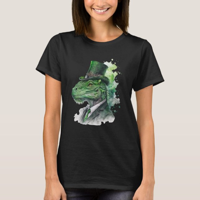 Tie Dye Dinosaur Tuxedo Leprechaun Hat St Patrick' T-Shirt (Front)