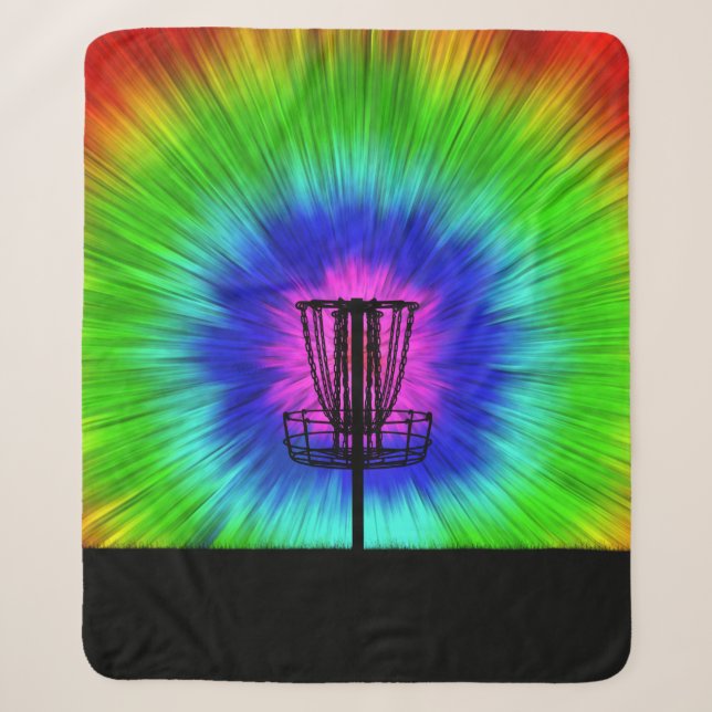 Tie Dye Disc Golf Basket Sherpa Blanket (Front)