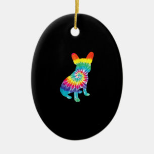 tie dye dog hippie french bulldog puppy gift ceramic ornament