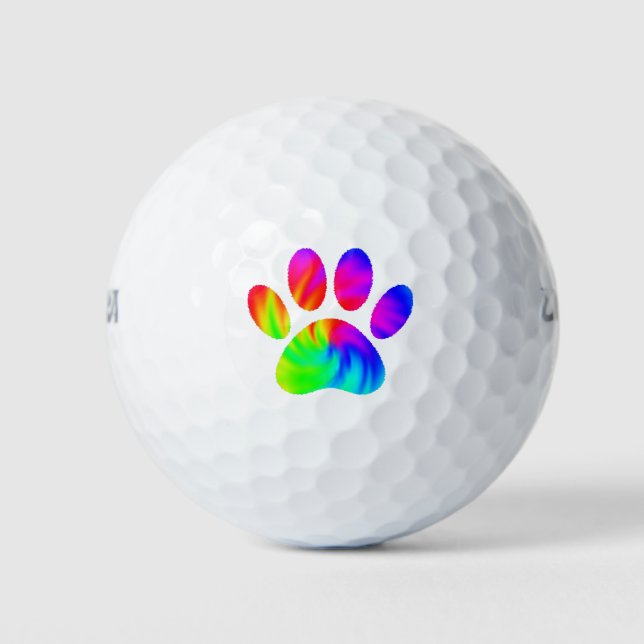 Tie Dye Dog Paw Print Graphic Golf Balls (Front)