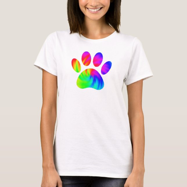 Tie Dye Dog Paw Print Graphic T-Shirt (Front)