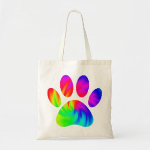 Tie Dye Dog Paw Print Graphic Tote Bag