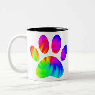 Tie Dye Dog Paw Print Graphic Two-Tone Coffee Mug
