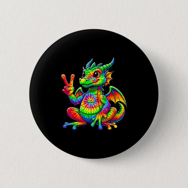 Tie-dye Dragon Peace Sign Hipe  2 Inch Round Button (Front)