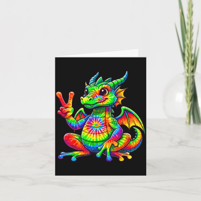 Tie-dye Dragon Peace Sign Hipe  Card (Front)