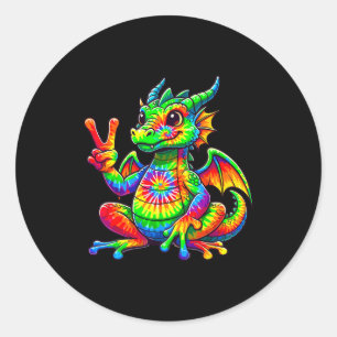 Tie-dye Dragon Peace Sign Hipe  Classic Round Sticker