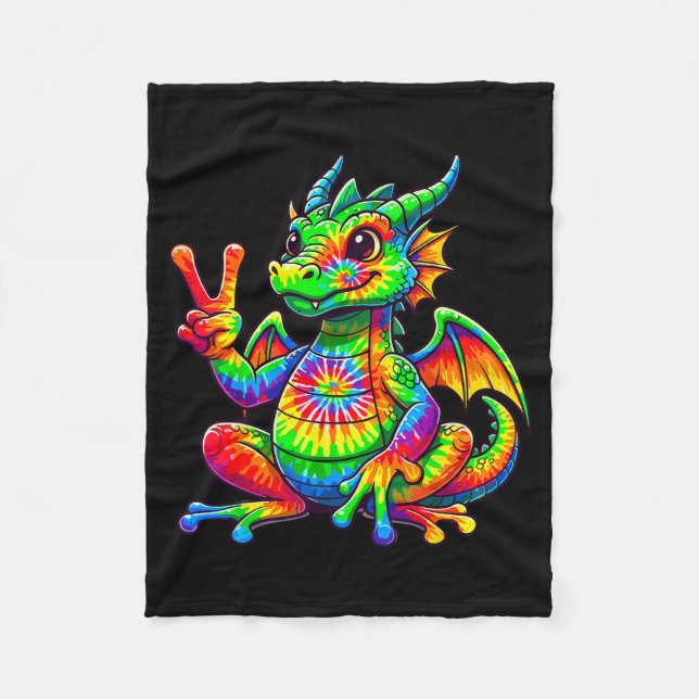 Tie-dye Dragon Peace Sign Hipe  Fleece Blanket (Front)