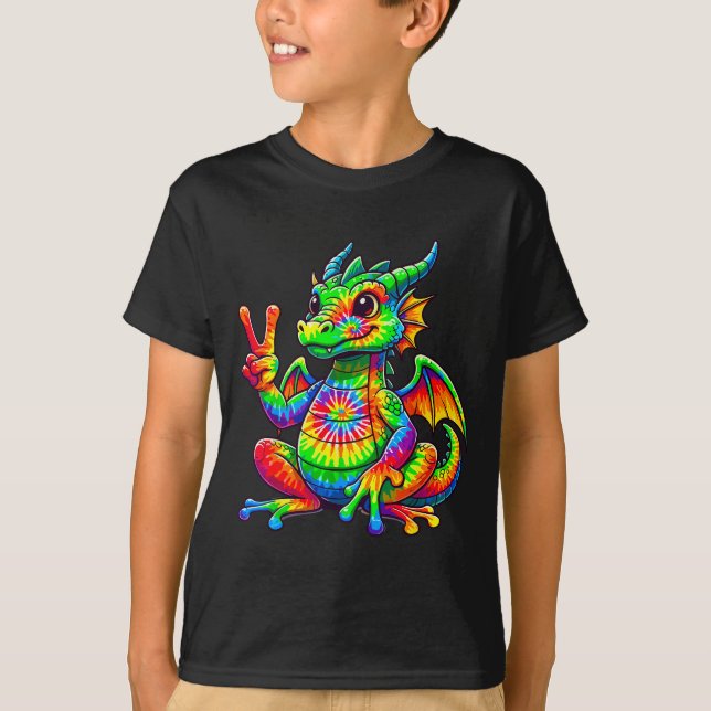 Tie-dye Dragon Peace Sign Hipe  T-Shirt (Front)