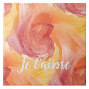 Tie-Dye Flame Red Orange Painterly Love Watercolor Tile