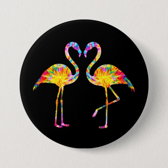 TIE DYE FLAMINGO 3 INCH ROUND BUTTON (Front)