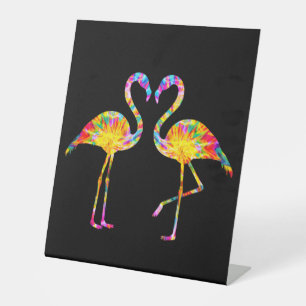 TIE DYE FLAMINGO PEDESTAL SIGN