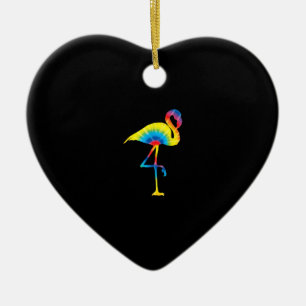 Tie Dye Flamingo Rainbow Print Bird Animal Hippie Ceramic Ornament