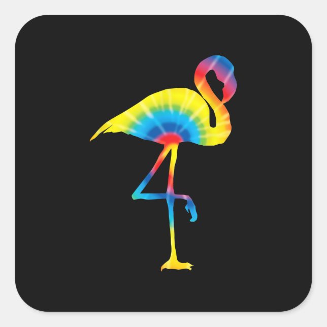 Tie Dye Flamingo Rainbow Print Bird Animal Hippie Square Sticker (Front)