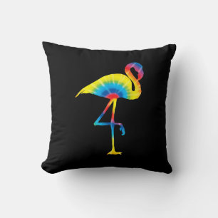 Tie Dye Flamingo Rainbow Print Bird Animal Hippie Throw Pillow