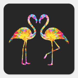 TIE DYE FLAMINGO SQUARE STICKER