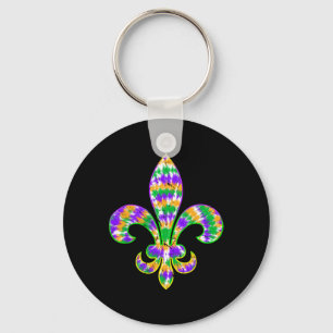 Tie Dye Fleur De Lis Mardi Gras Carnival Symbol Ne Keychain