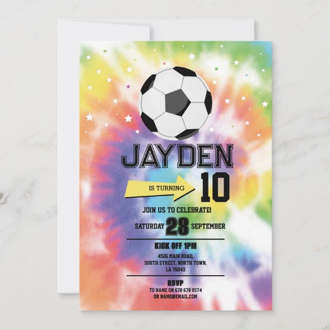 Tie Dye Football Soccer Birthday Party Boys Girls Invitation (Front)