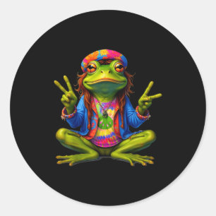 Tie-dye Frog Peace Sign 60s 70s Hipe Men Women  Classic Round Sticker